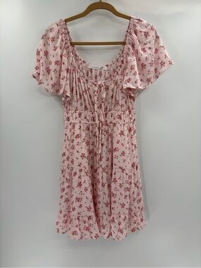 Altar’d State Pink Floral Mini Dress boho Flutter Sleeve Cottagecore large NWT